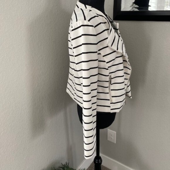 NWT Bagatelle Aysmmetrical Draped Lapel Striped Knit Moto Jacket PM - Picture 11 of 16
